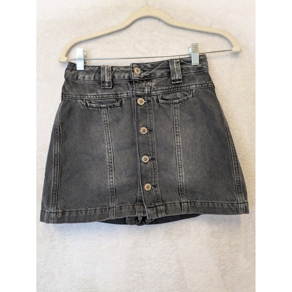 We The Free Denim Mini Skirt Women's 25 Black Gray Button Front High Rise Edge
